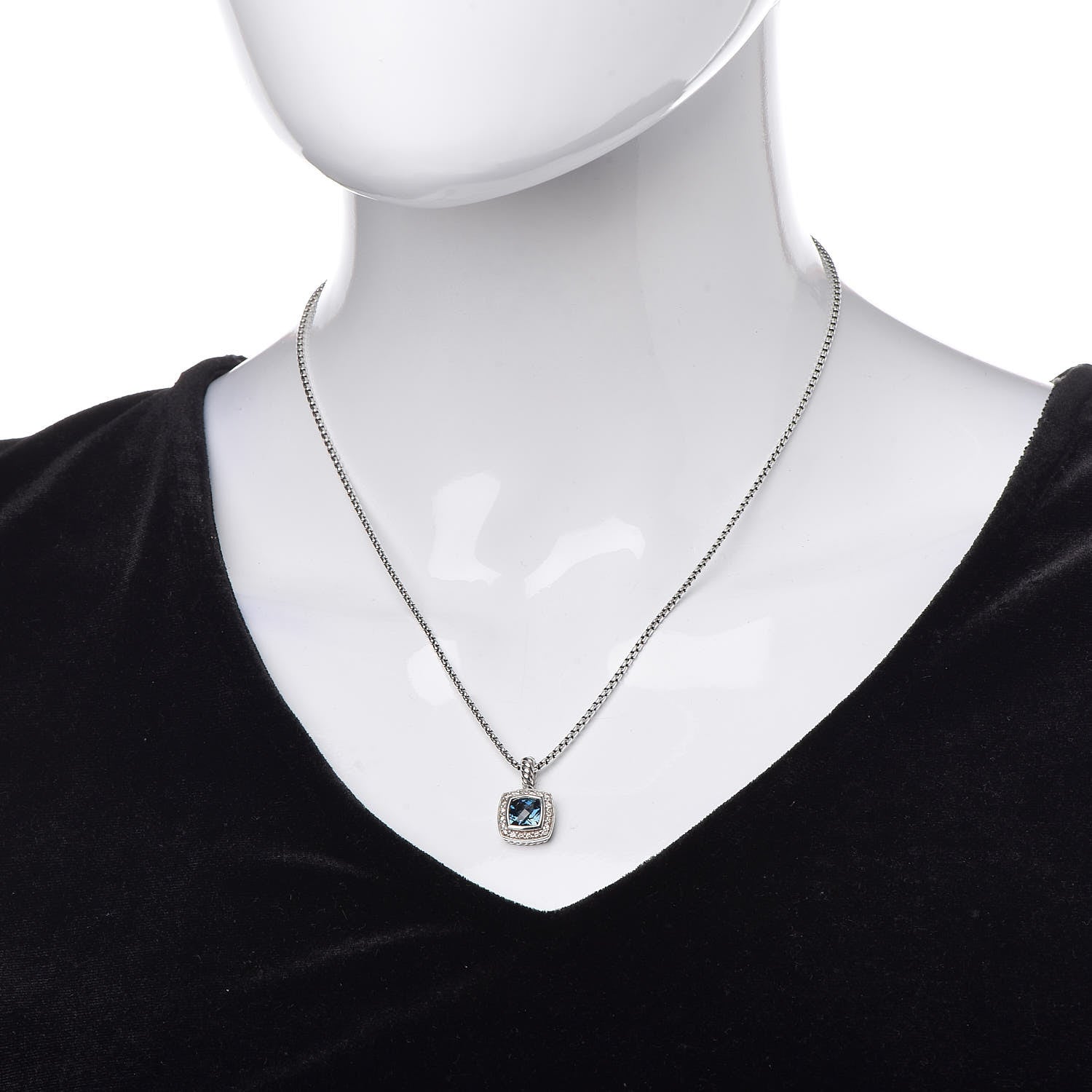 David Yurman Sterling Silver Diamond Blue Topaz 7mm Petite Albion Pendant Necklace 2 of 6