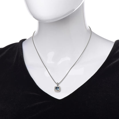 David Yurman Sterling Silver Diamond Blue Topaz 7mm Petite Albion Pendant Necklace 2 of 6