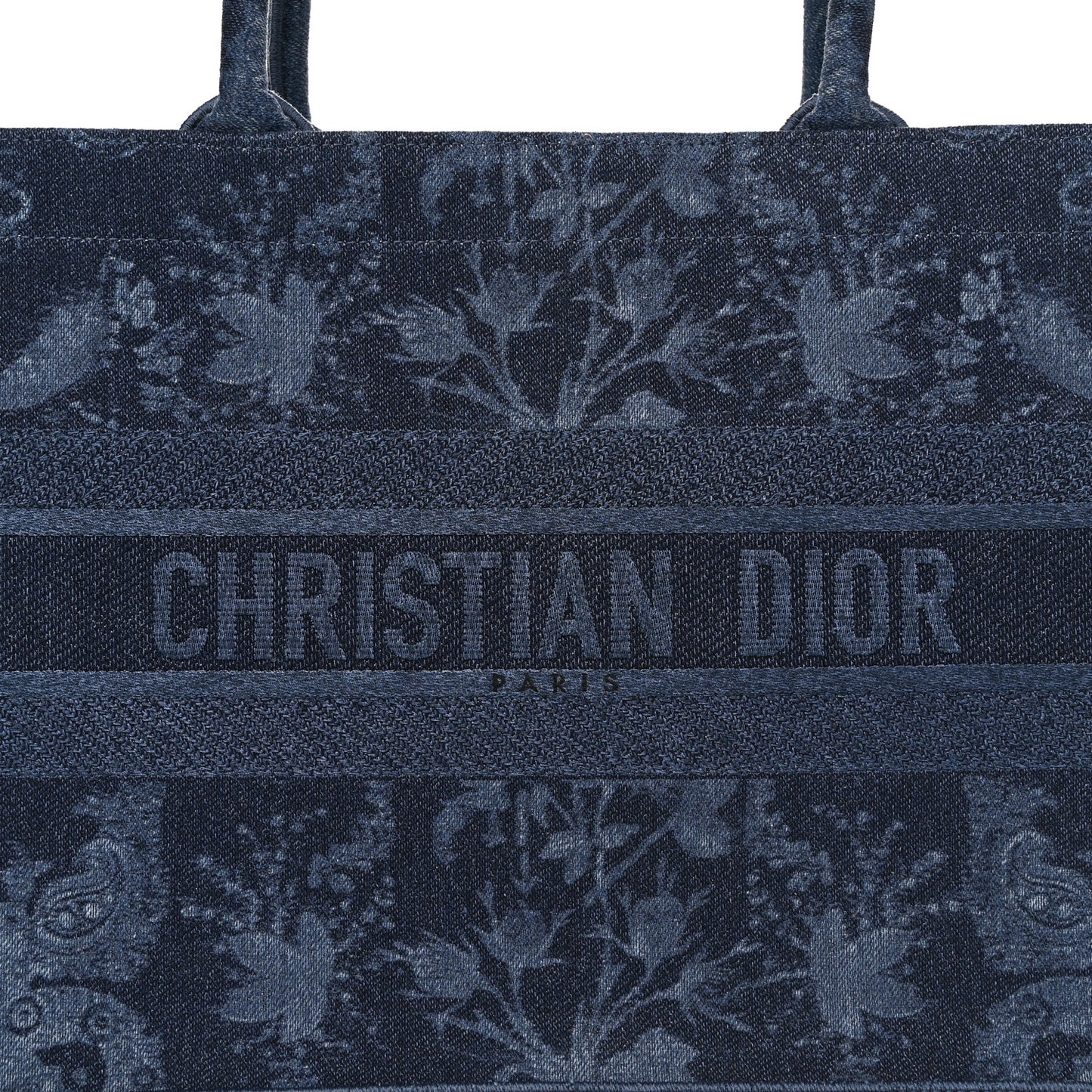 Denim Flowers Embroidered Medium Book Tote Blue