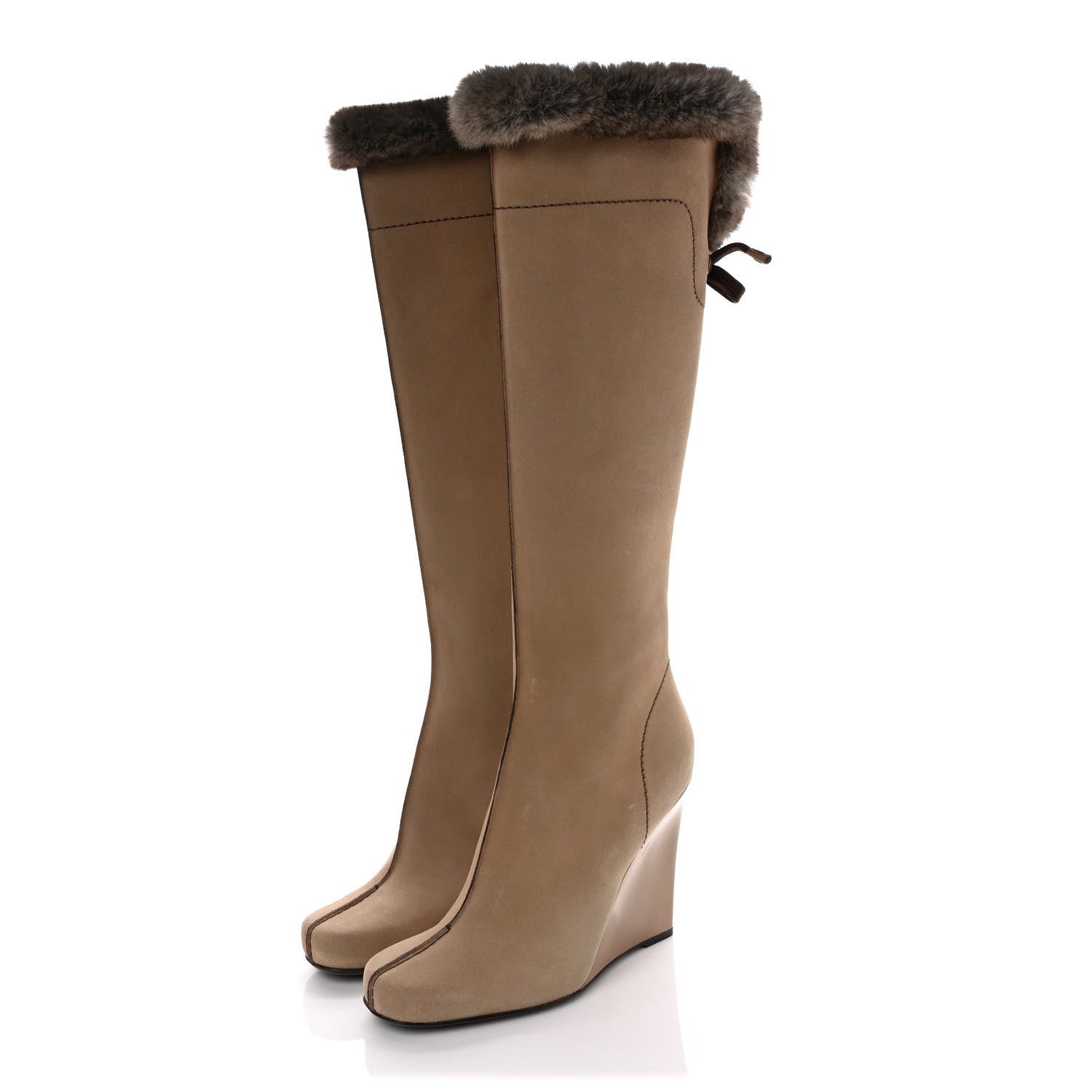 Louis Vuitton Suede Rabbit Fur Glacier Wedge High Boots 40 Beige 3 of 7