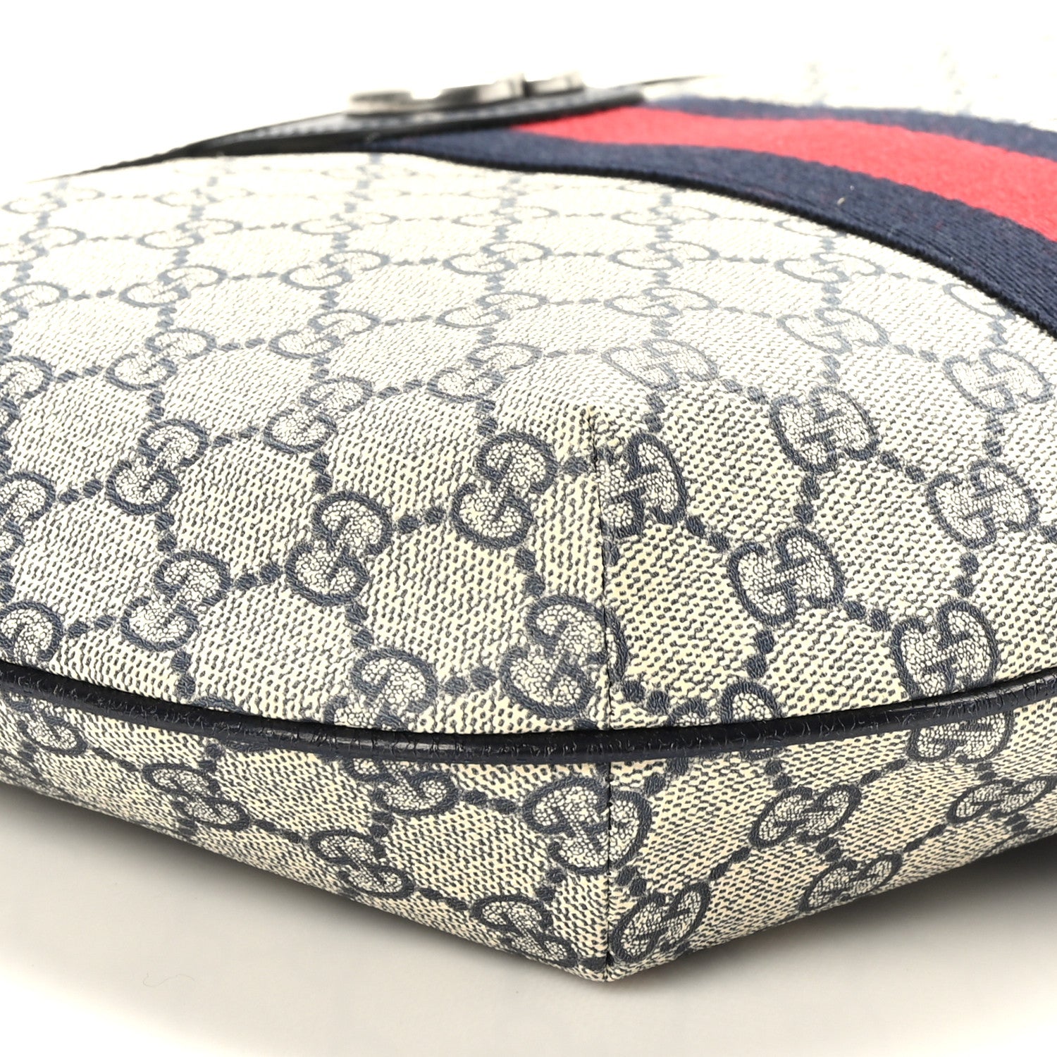 Gucci GG Supreme Monogram Textured Dollar Calfskin Web Small Ophidia Half Moon Hobo Beige Blue 8 of 9