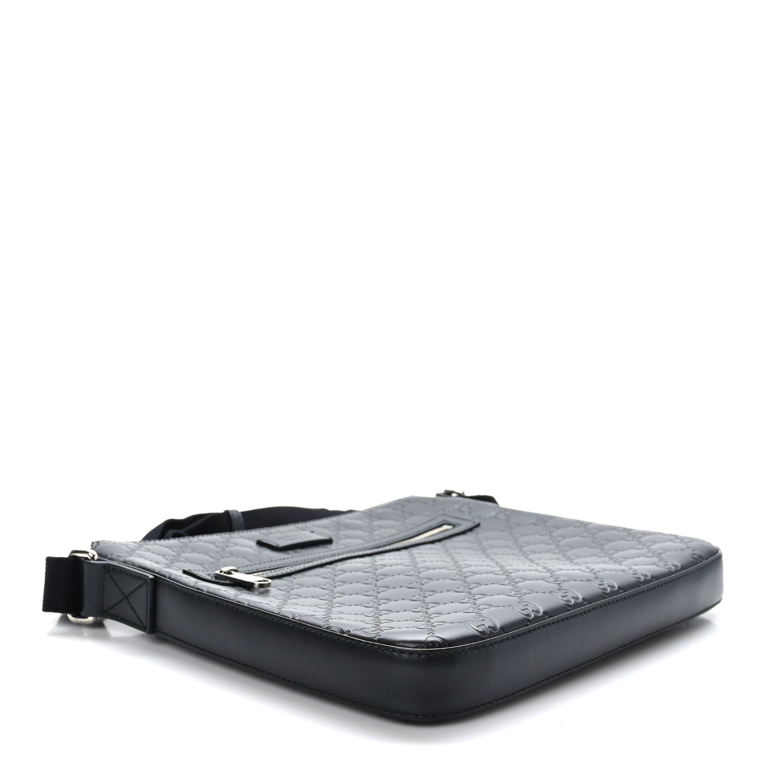 Gucci Guccissima Signature Medium Flat Messenger Bag Black 4 of 9