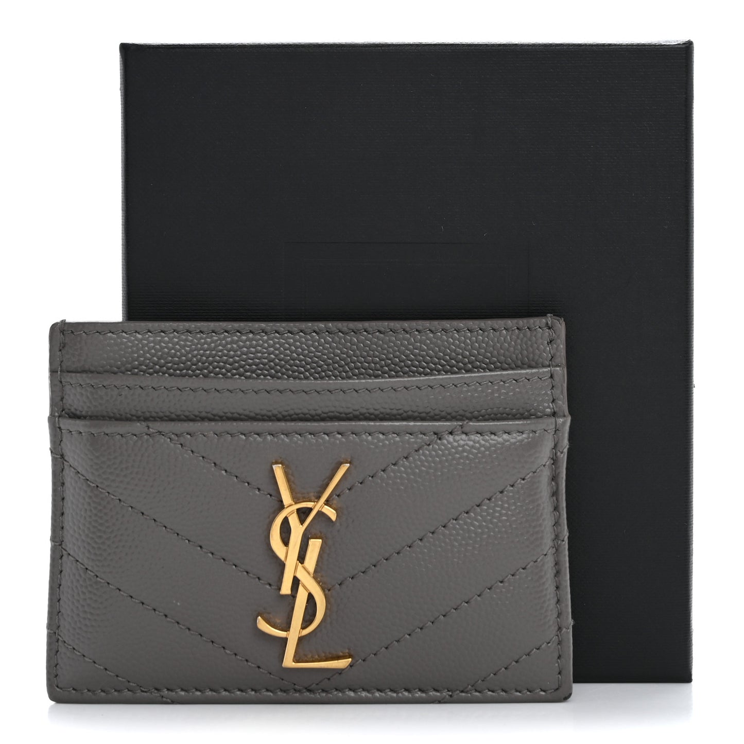 Grain De Poudre Matelasse Chevron Monogram Credit Card Case Fog