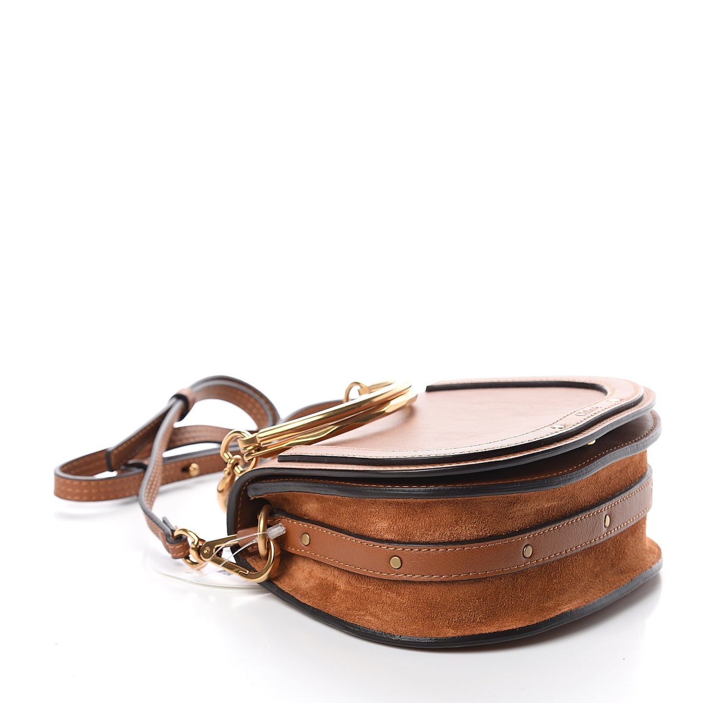 Calfskin Suede Small Nile Bracelet Bag Caramel