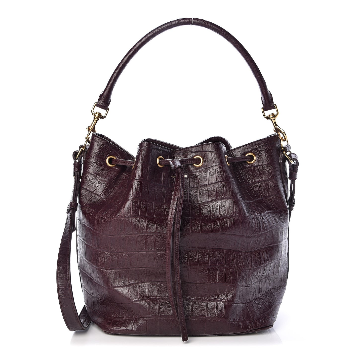 Calfskin Crocodile Embossed Large Emmanuelle Bucket Bag Burgundy