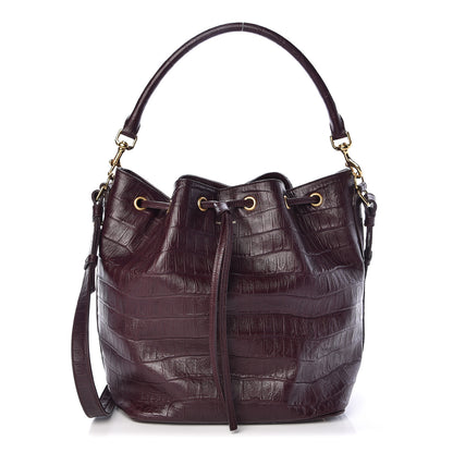 Saint Laurent Calfskin Crocodile Embossed Large Emmanuelle Bucket Bag Burgundy 1 of 12