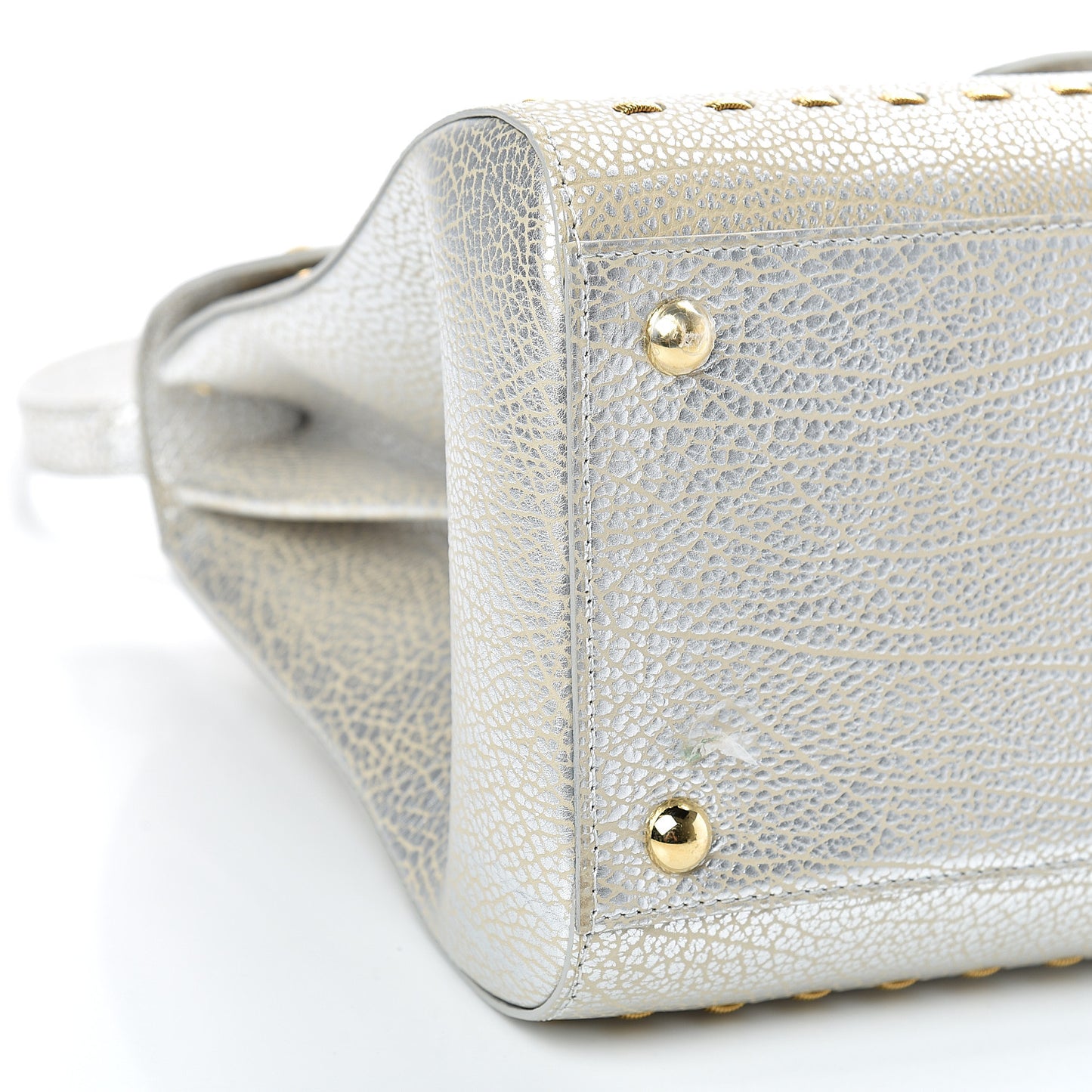 Metallic Crispy Calfskin MM Brillant Satchel Antique Silver