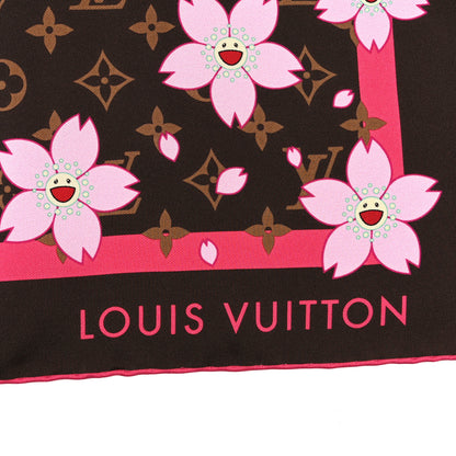 Louis Vuitton LV X TM Silk Cotton Monogram Cherry Blossom Square Scarf 70 Sakura Brown 2 of 3