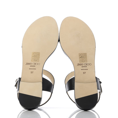 Jimmy Choo Calfskin Crystal Sandal Flats 37 Black 5 of 9