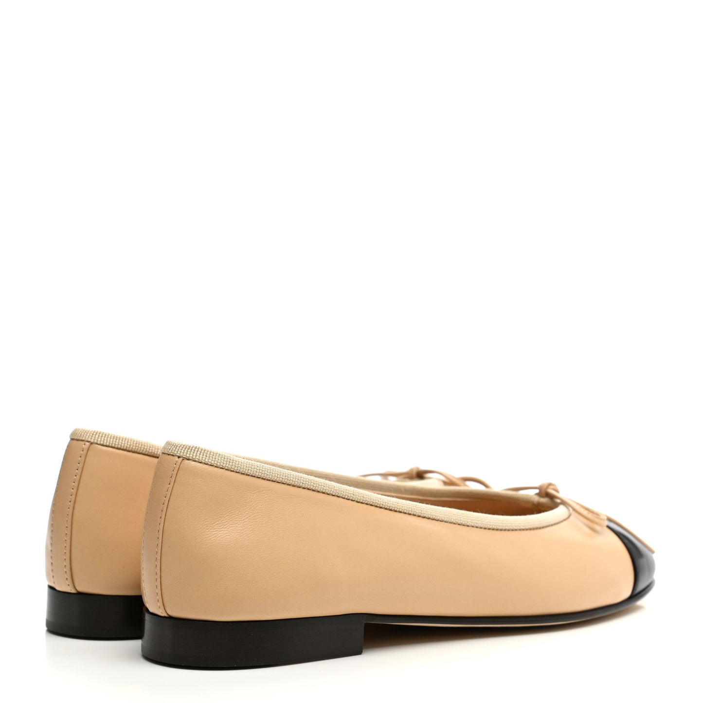 Lambskin Cap Toe Ballerina Flats 36.5 Beige Black