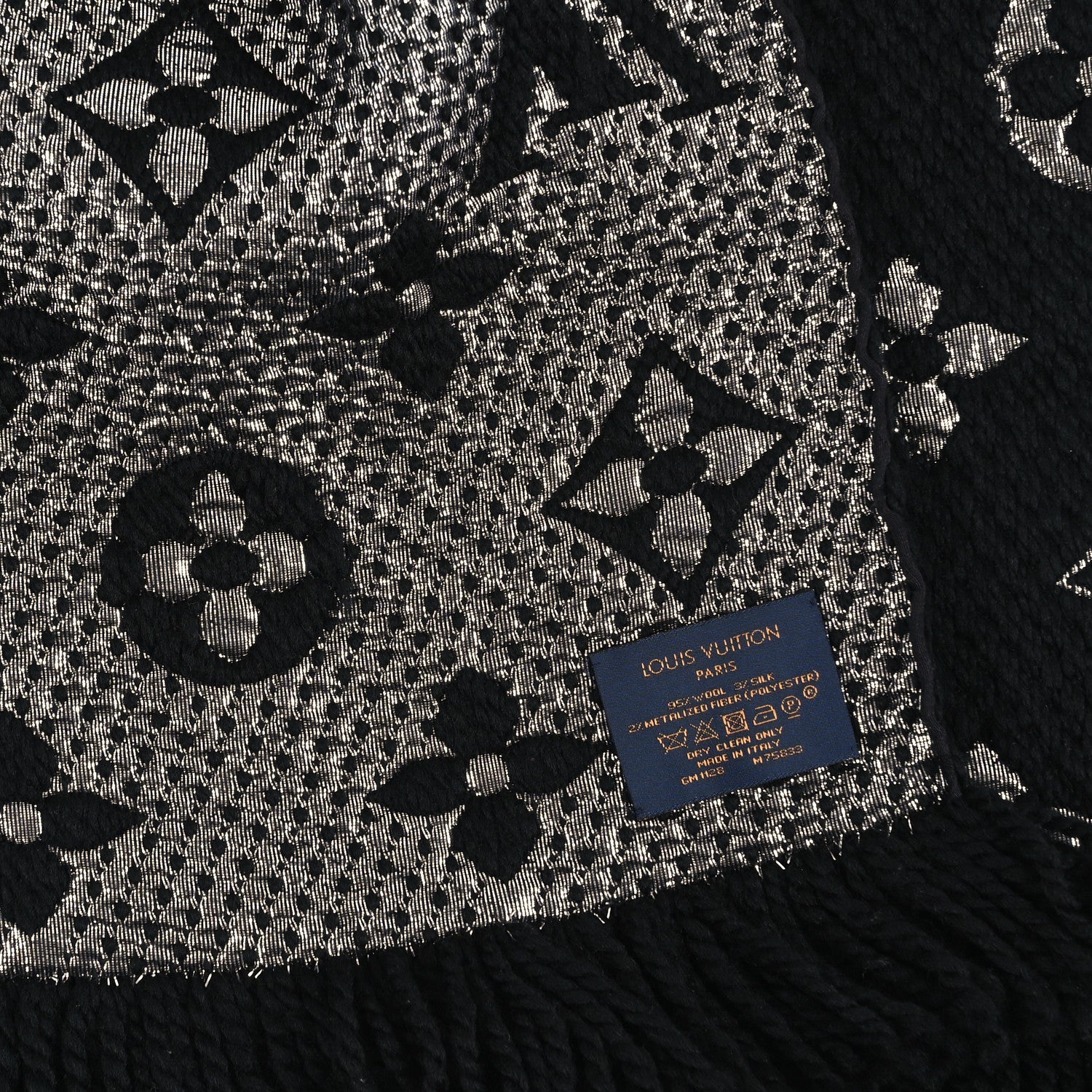 Louis Vuitton Wool Silk Logomania Shine Scarf Black 3 of 3