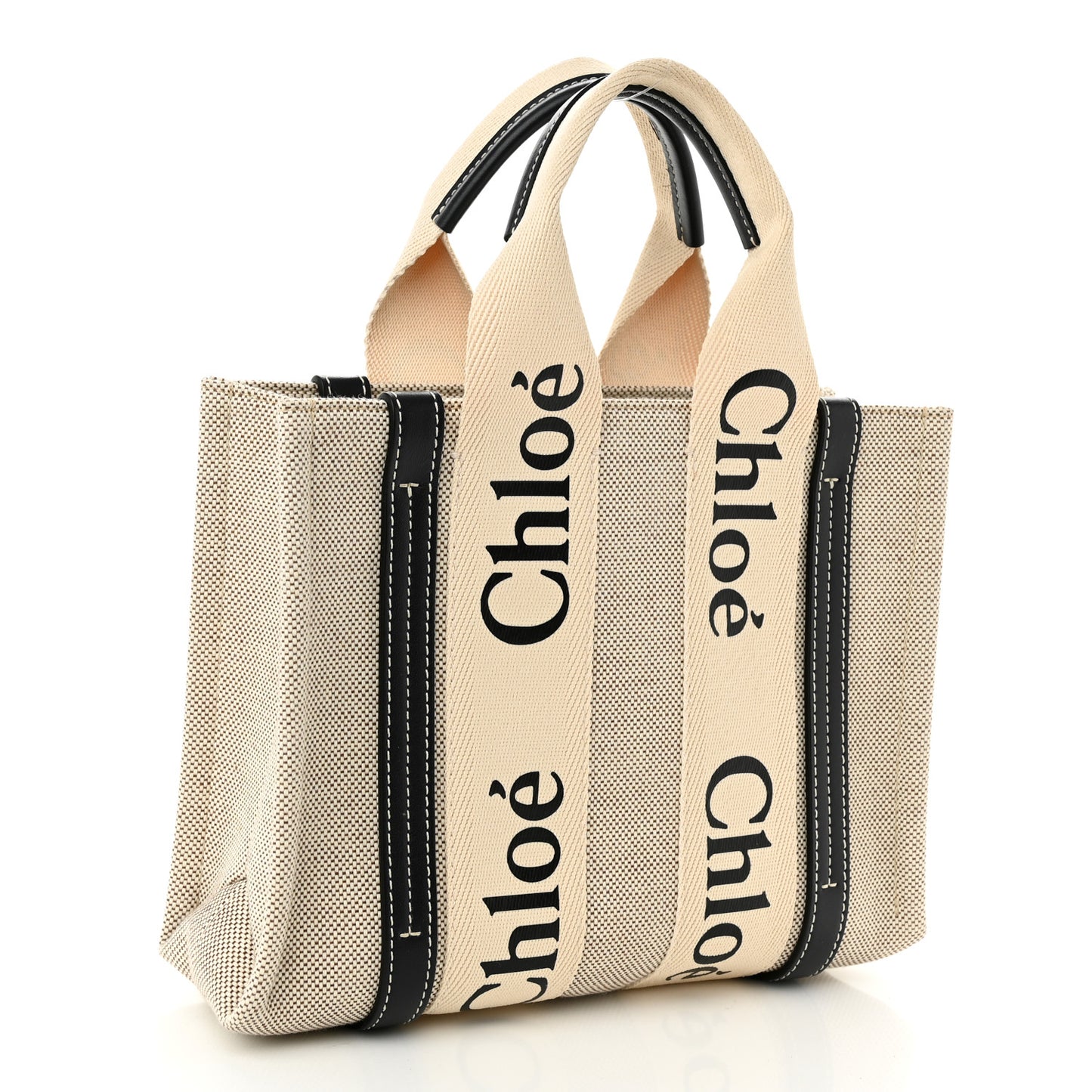 Cotton Calfskin Small Woody Ribbon Tote With Strap White Navy