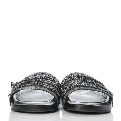 Chanel Fantasy Lambskin Pearl Chain Flat Sandals 40 Silver Black 2 of 9