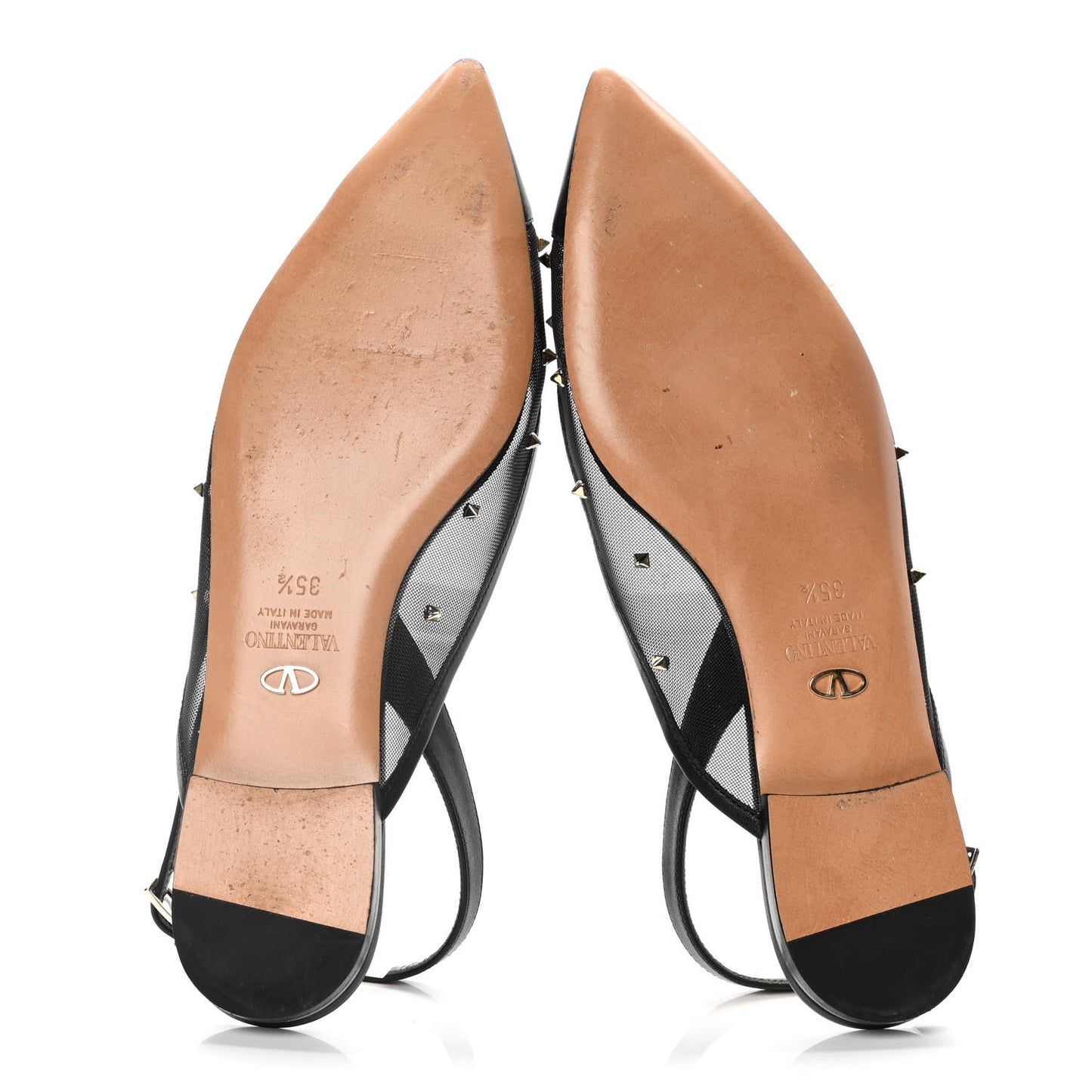 Mesh Shining Rockstud Slingback Flats 35.5 Black