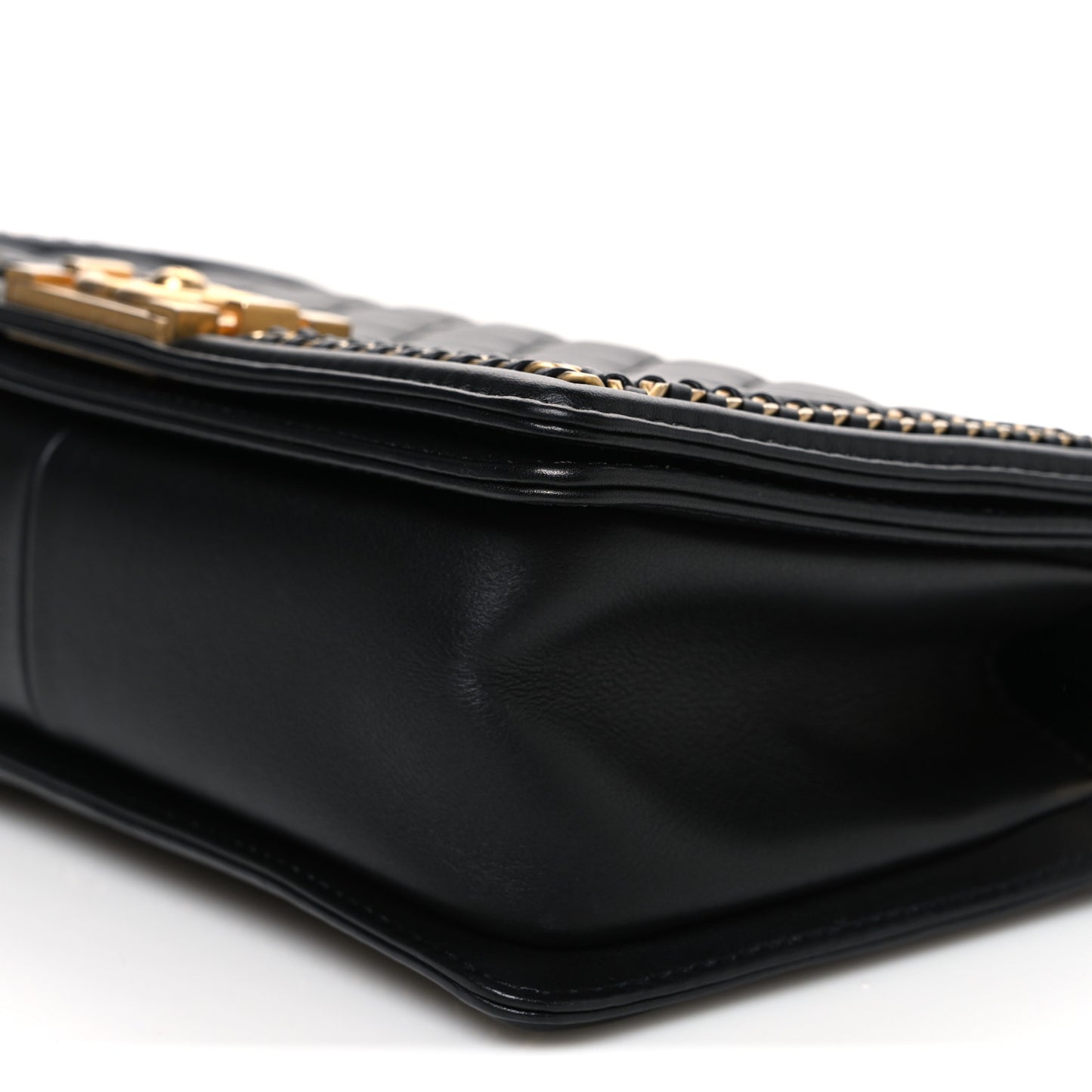 Calfskin Quilted Medium Boy Top Handle Flap Black