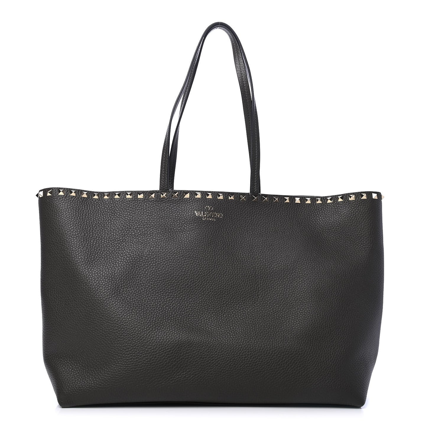 Grained Calfskin Rockstud Shoulder Tote Graphite