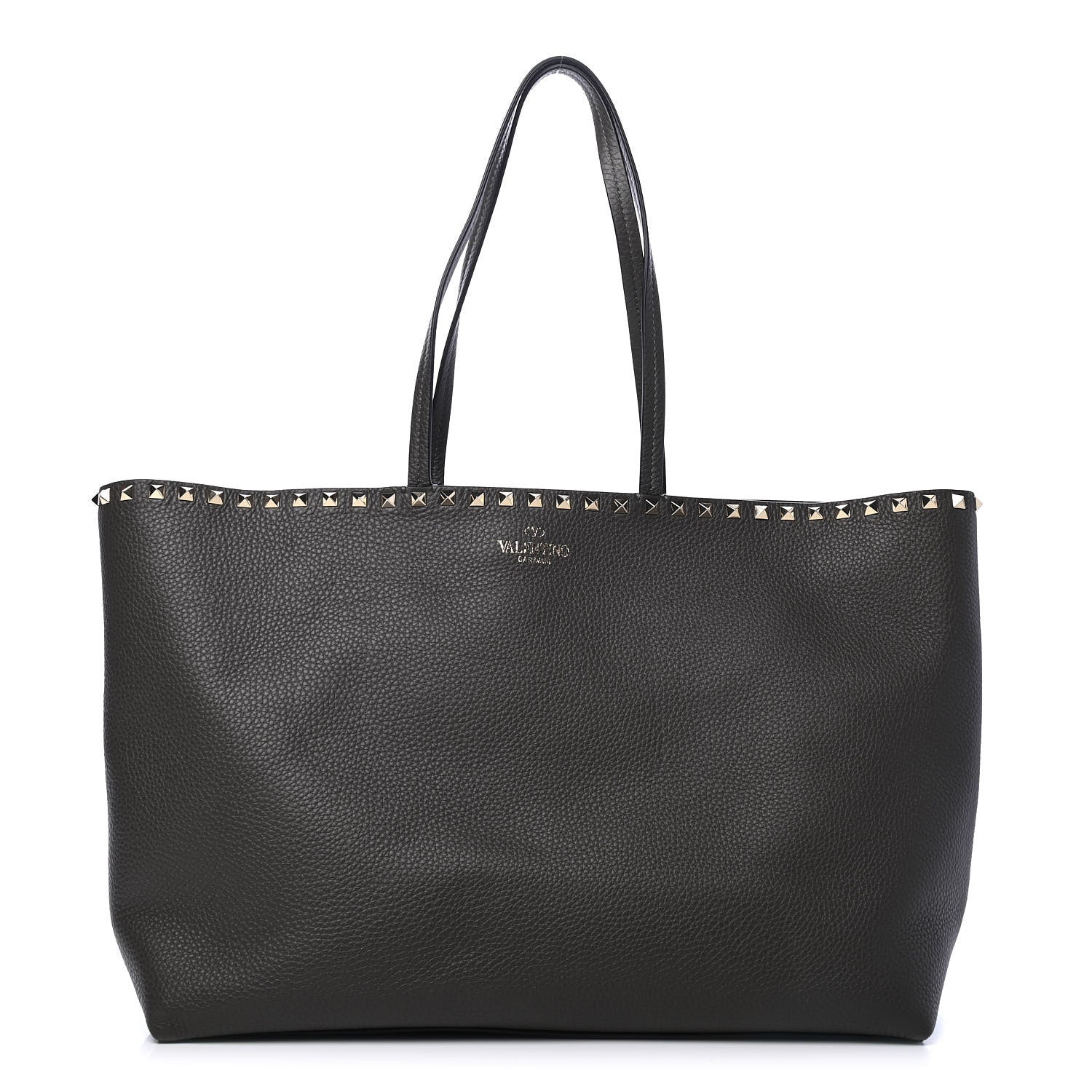 Valentino Garavani Grained Calfskin Rockstud Shoulder Tote Graphite 1 of 4