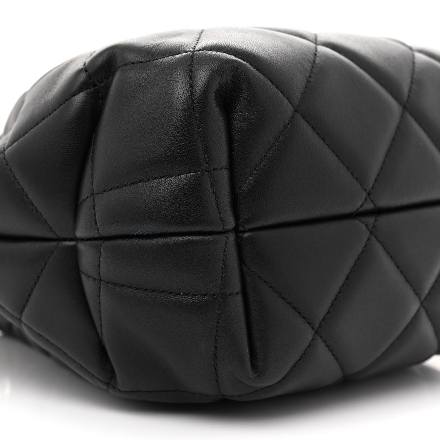 Lambskin Quilted Large CC Drawstring Bag Black