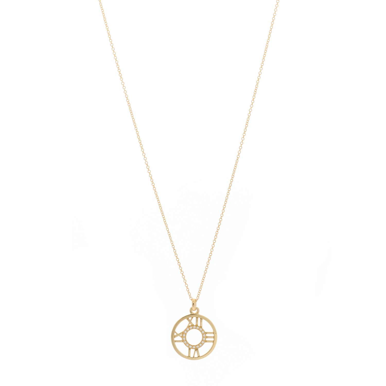Tiffany 18K Yellow Gold Diamond Small Atlas Open Pendant Necklace 1 of 4