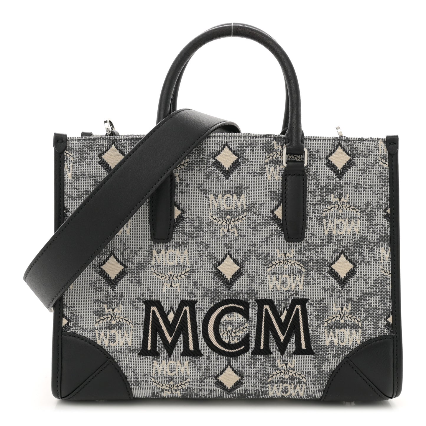 Vintage Jacquard Monogram Small Munchen Tote Grey