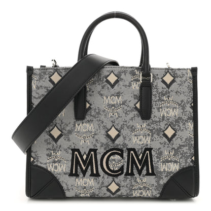 MCM Vintage Jacquard Monogram Small Munchen Tote Grey 1 of 10