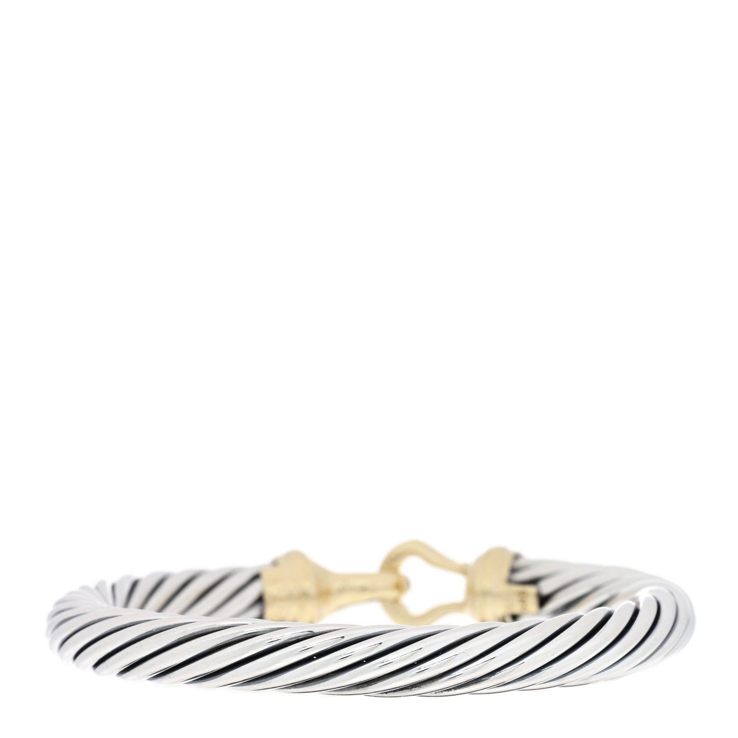 David Yurman Sterling Silver 14K Yellow Gold 7mm Cable Classic Buckle Bracelet 2 of 3
