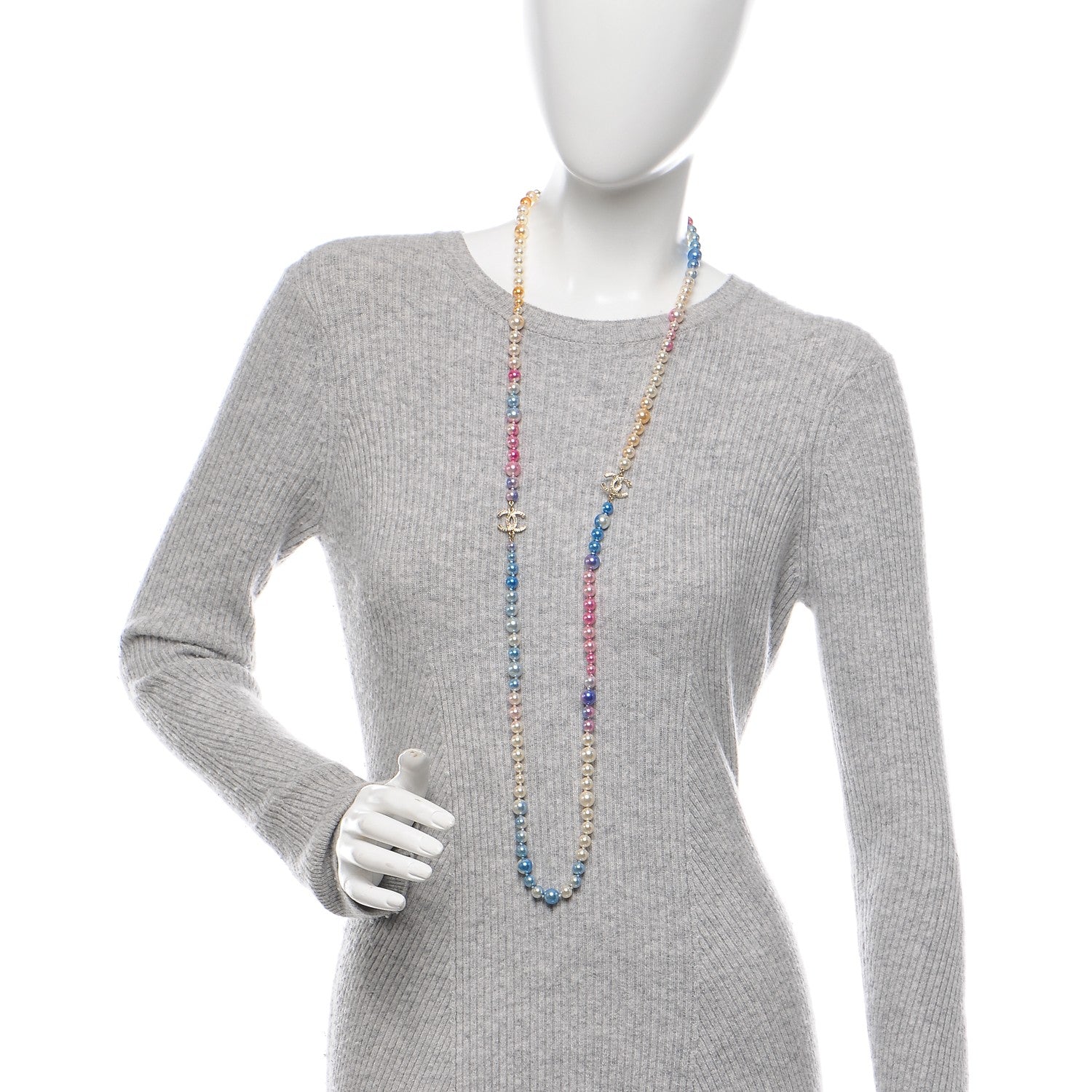 Chanel Beaded Pearl CC Long Strand Necklace Gold Multicolor 2 of 6