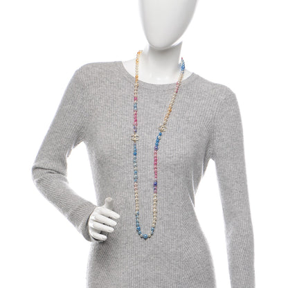 Chanel Beaded Pearl CC Long Strand Necklace Gold Multicolor 2 of 6