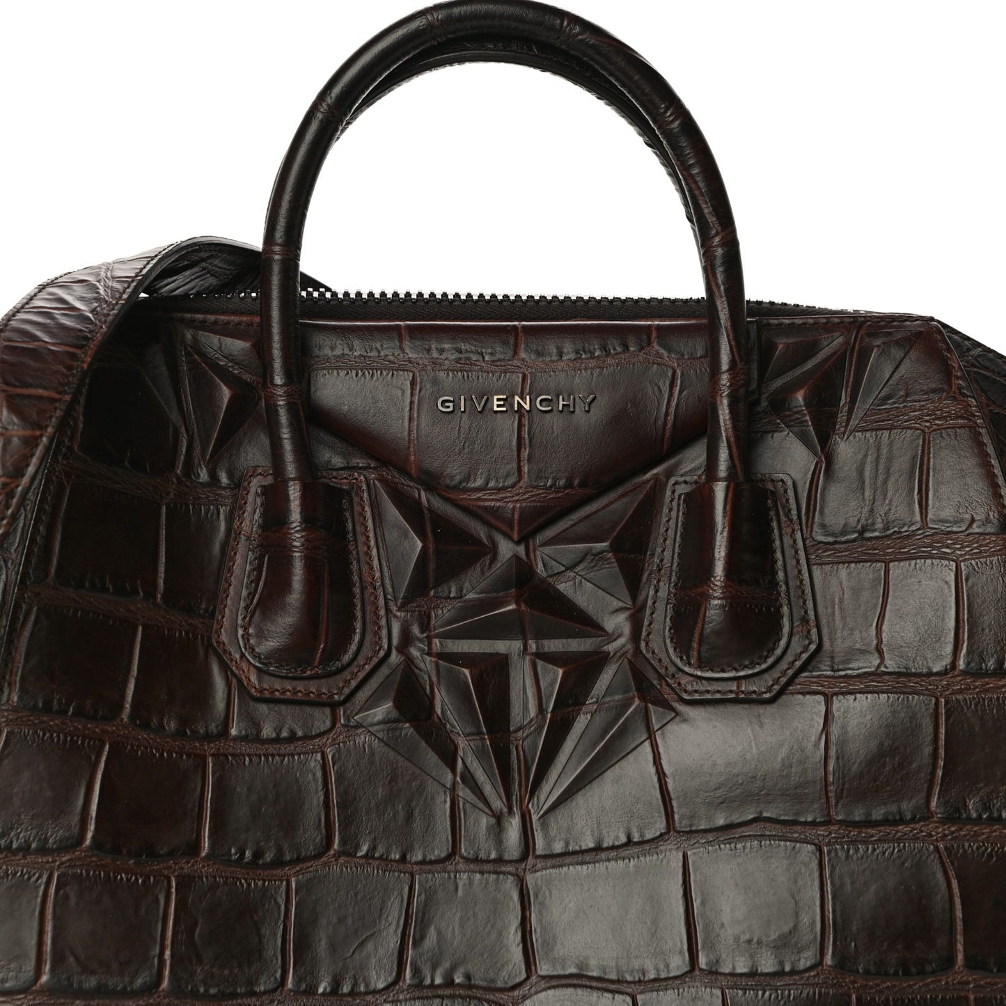 Calfskin Crocodile Embossed 3D Stud Medium Antigona Brown