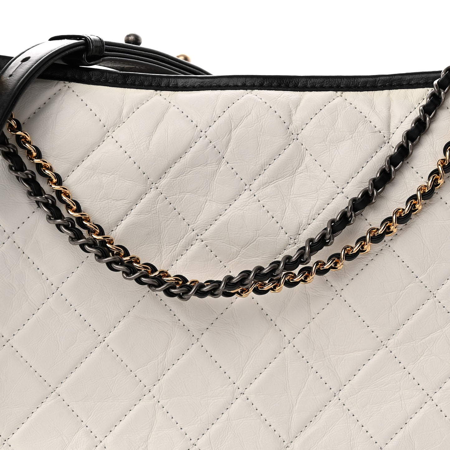 Aged Calfskin Quilted Large Gabrielle Hobo White Black