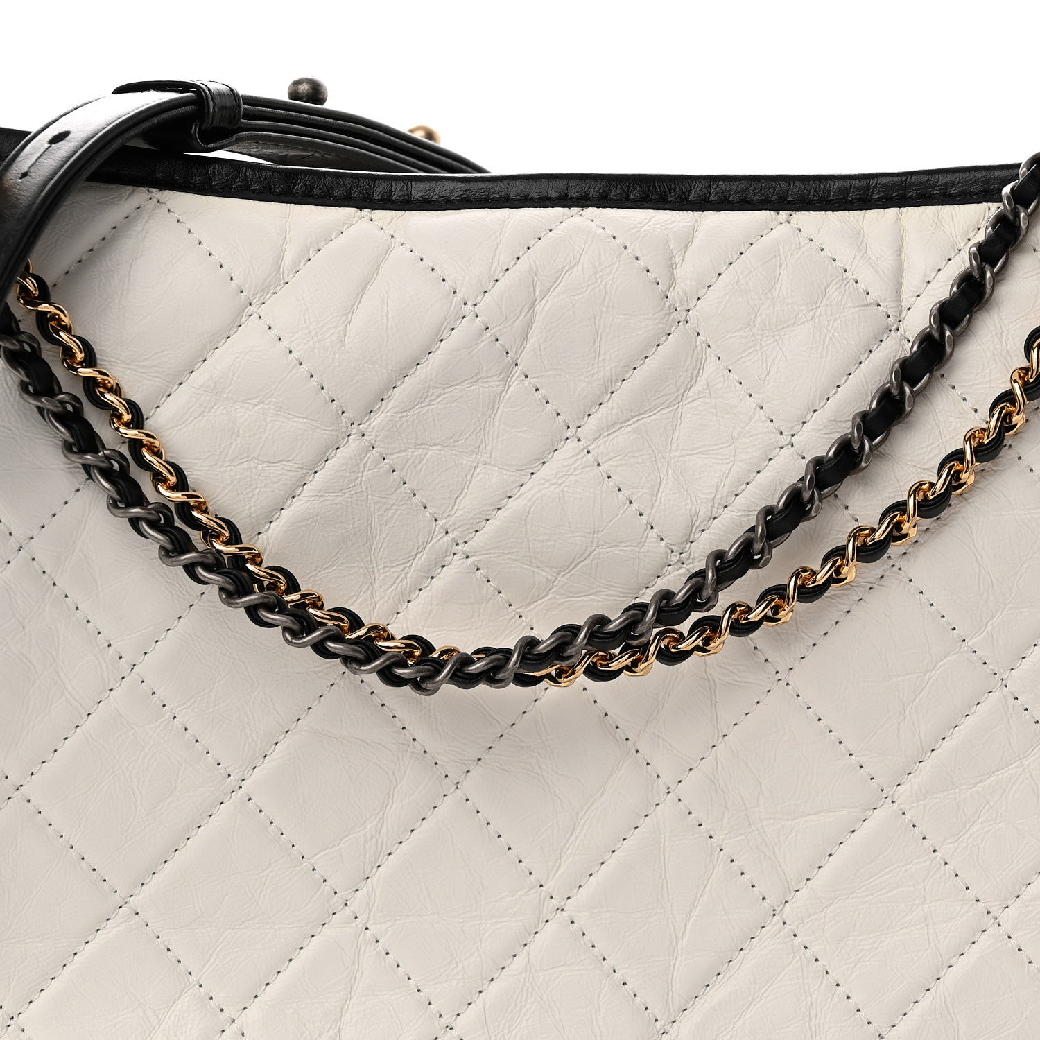 Chanel Aged Calfskin Quilted Large Gabrielle Hobo White Black 8 of 10