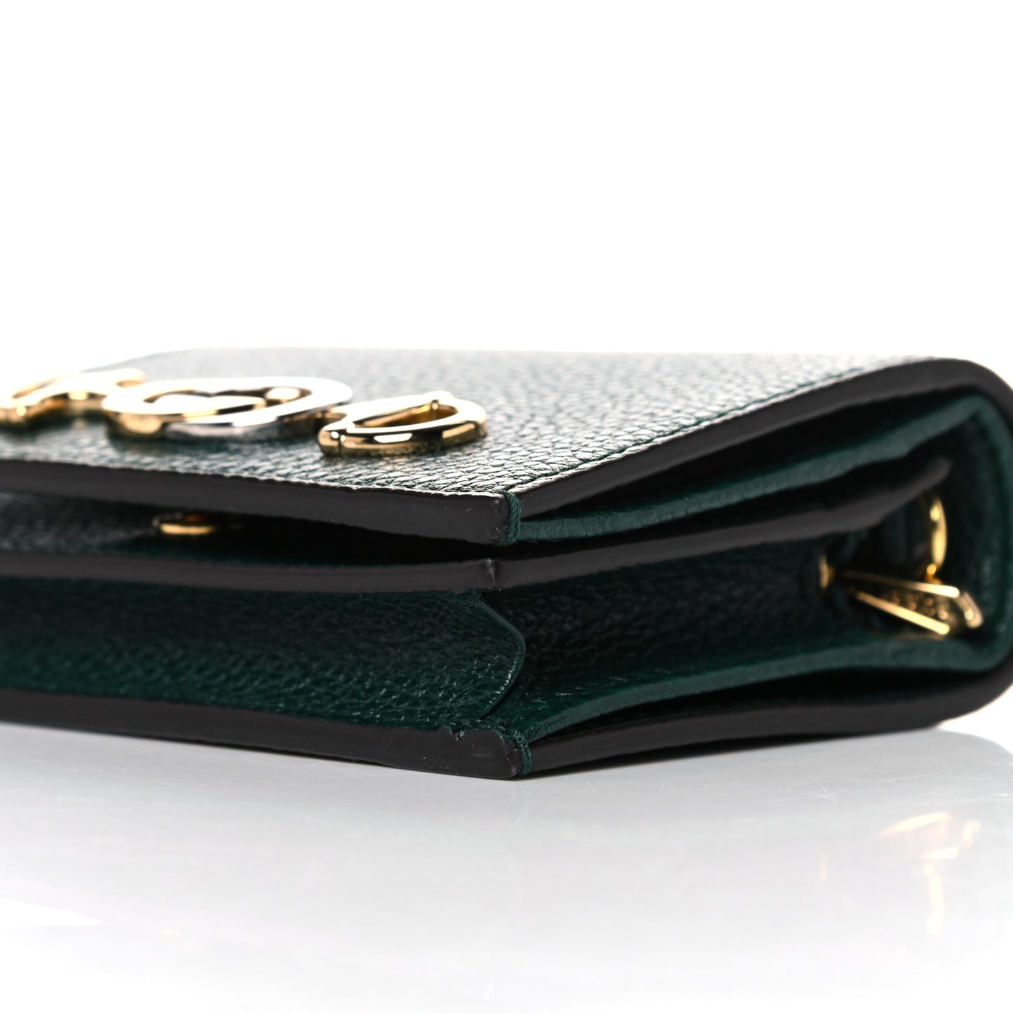 Grainy Calfskin Zumi Chain Card Case Wallet Vintage Green