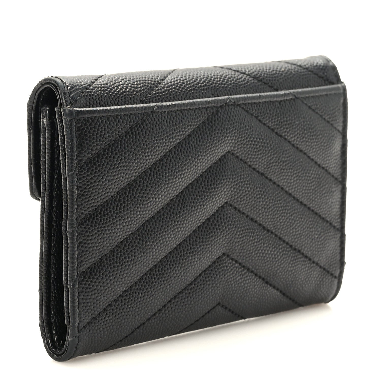 Saint Laurent Grain De Poudre Matelasse Chevron Small Monogram Envelope Wallet Black 3 of 8