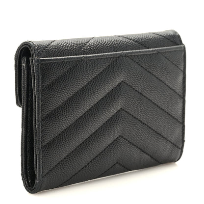 Saint Laurent Grain De Poudre Matelasse Chevron Small Monogram Envelope Wallet Black 3 of 8