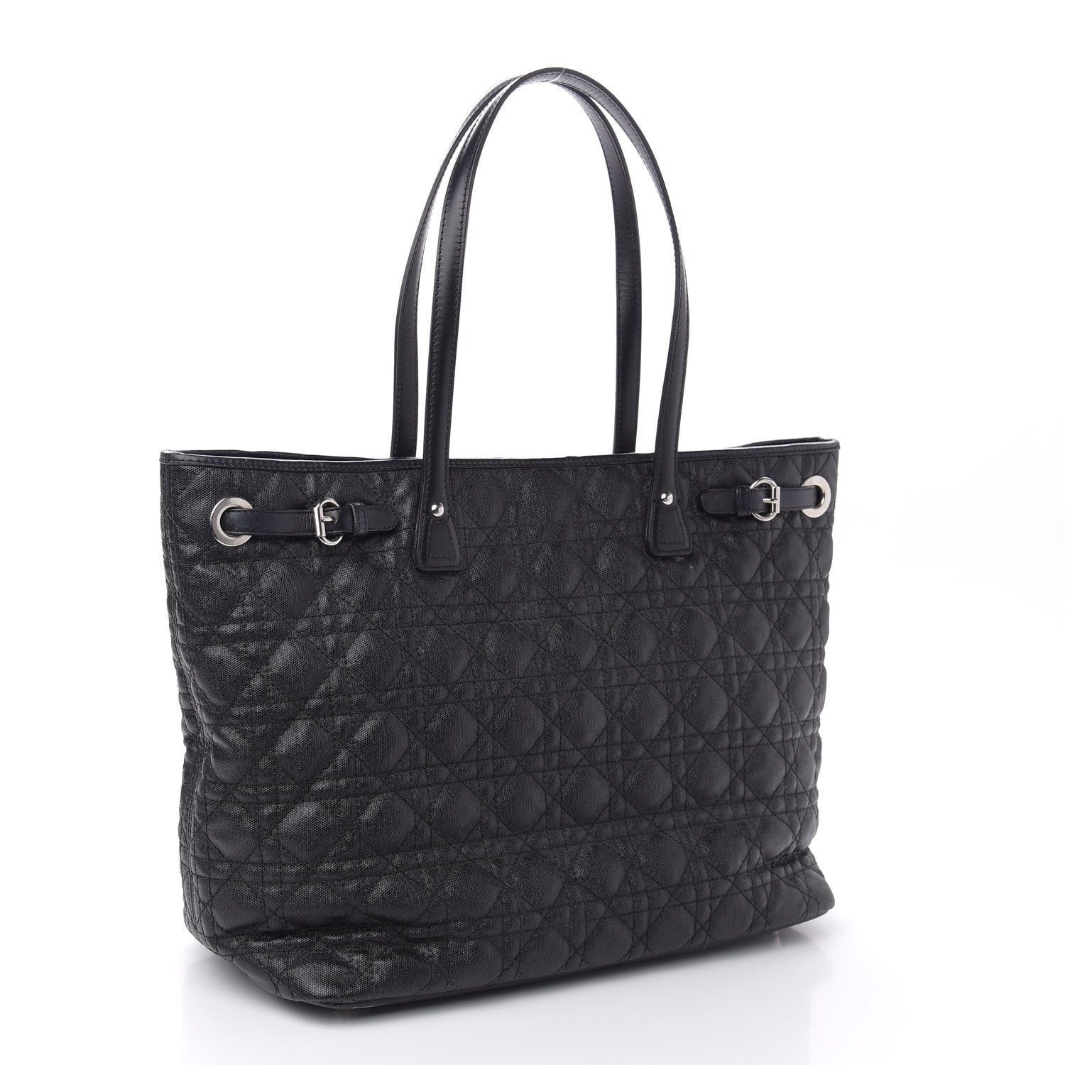 Christian Dior Coated Canvas Cannage Medium Panarea Tote Black 3 of 10