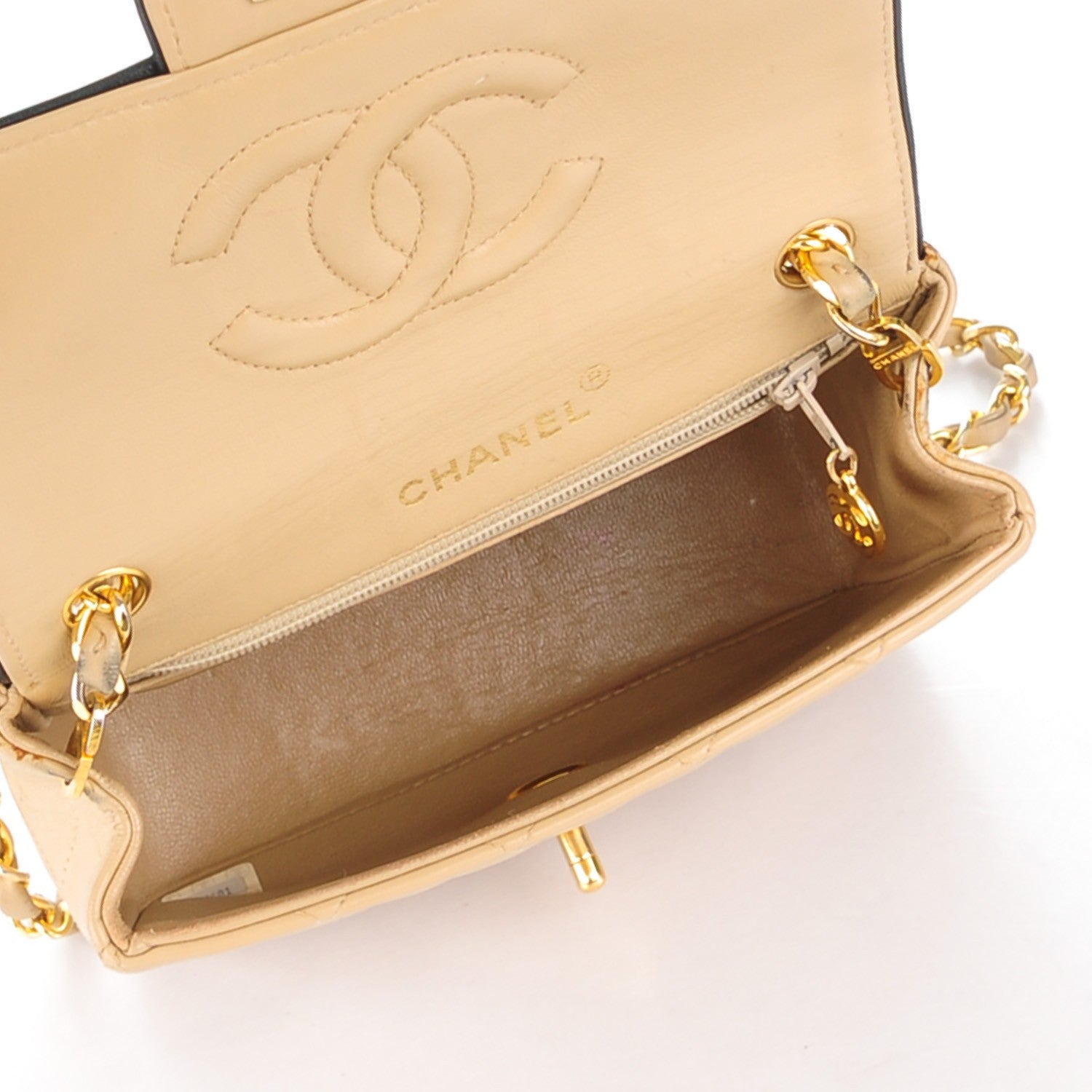 Chanel Lambskin Quilted Mini Square Flap Beige 5 of 11