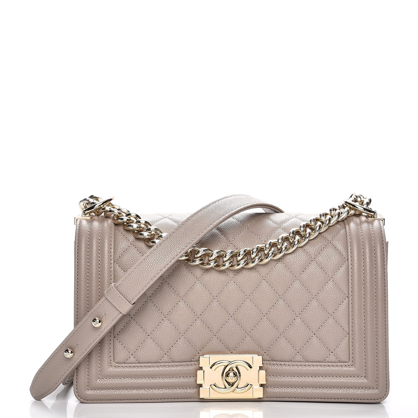 Caviar Quilted Medium Boy Flap Dark Beige