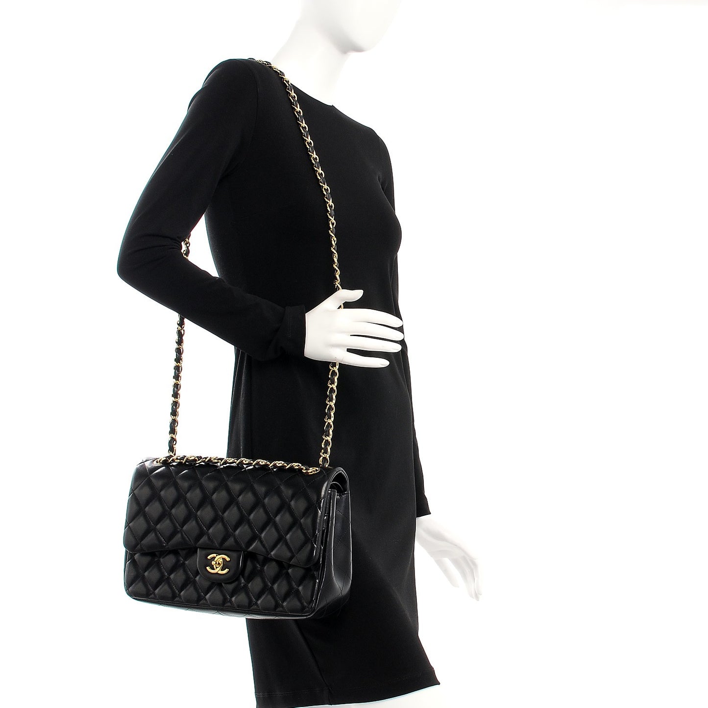 Lambskin Quilted Jumbo Double Flap Black