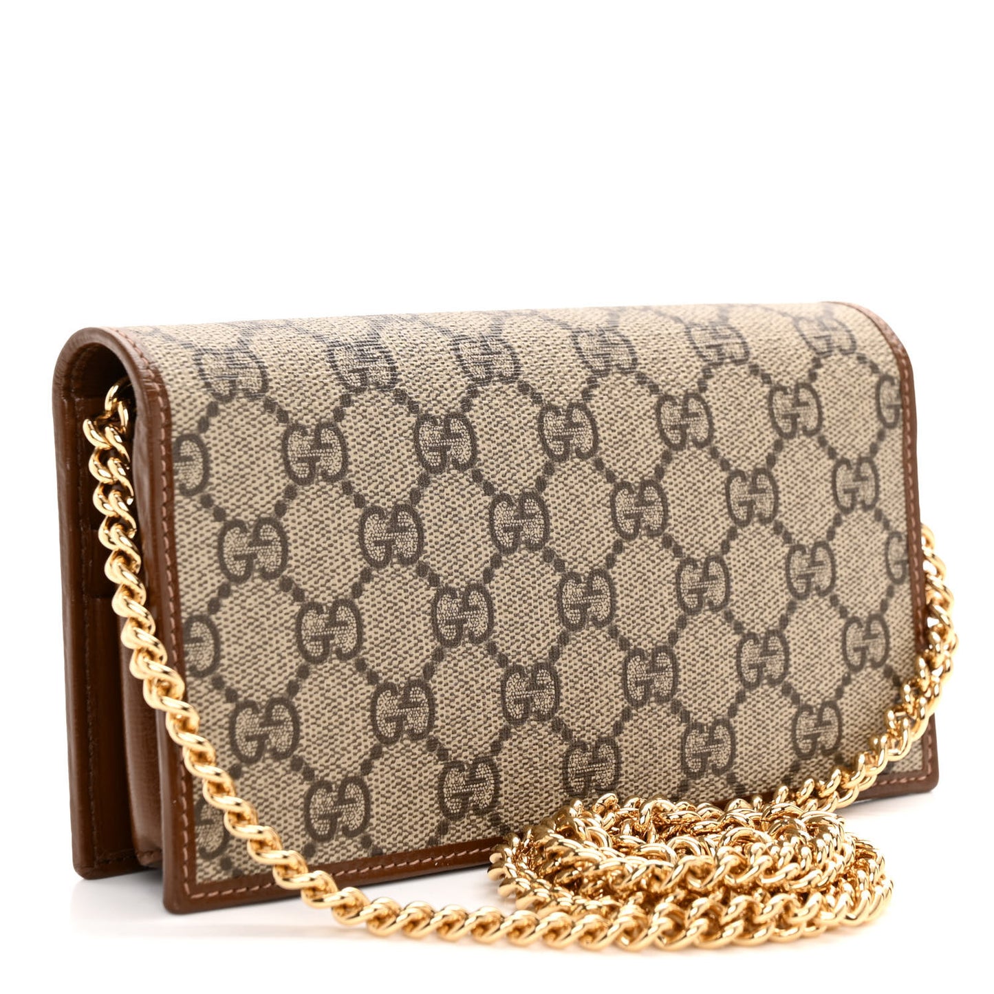 GG Supreme Monogram Azalea Calfskin Horsebit 1955 Wallet On Chain Beige Ebony Brown Sugar