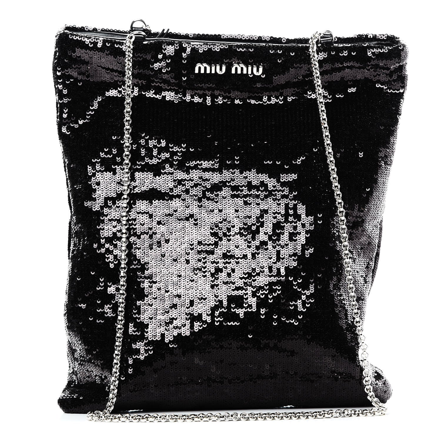 Miu Miu Paillettes Sequin Chain Shopping Bag Black 1 of 11