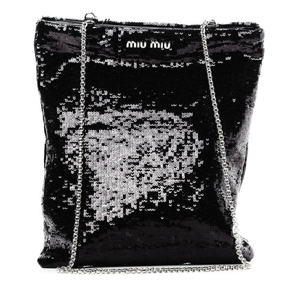 Miu Miu Paillettes Sequin Chain Shopping Bag Black 1 of 11