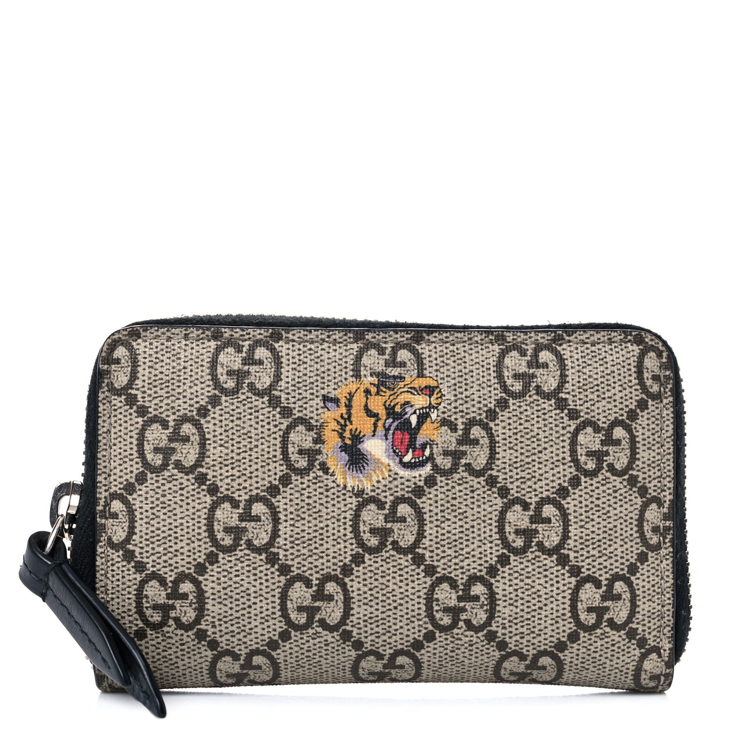 GG Supreme Monogram Tiger Print Zip Around Card Case Black
