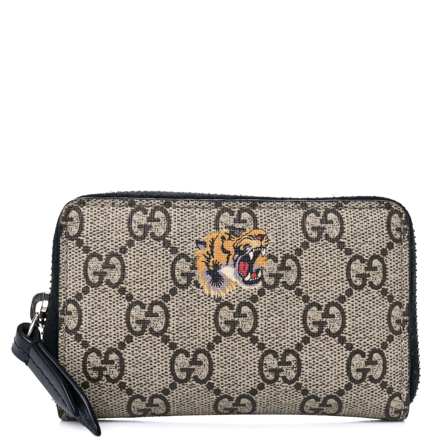 Gucci GG Supreme Monogram Tiger Print Zip Around Card Case Black 1 of 11