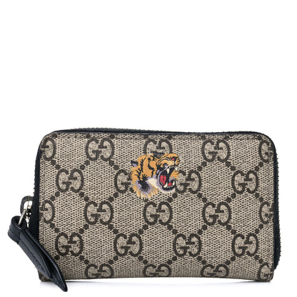 Gucci GG Supreme Monogram Tiger Print Zip Around Card Case Black 1 of 11