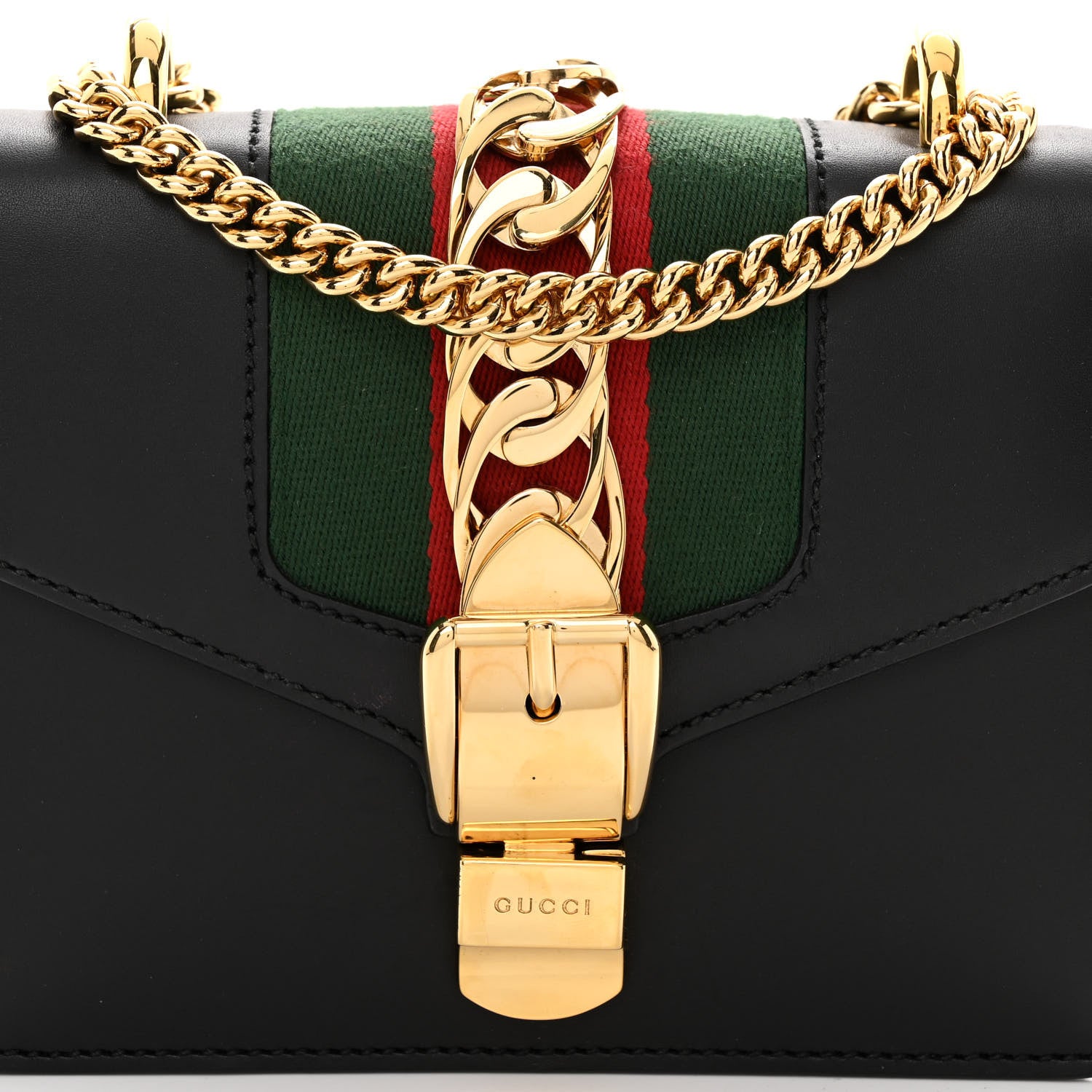Gucci Calfskin Mini Sylvie Chain Shoulder Bag Black 9 of 11