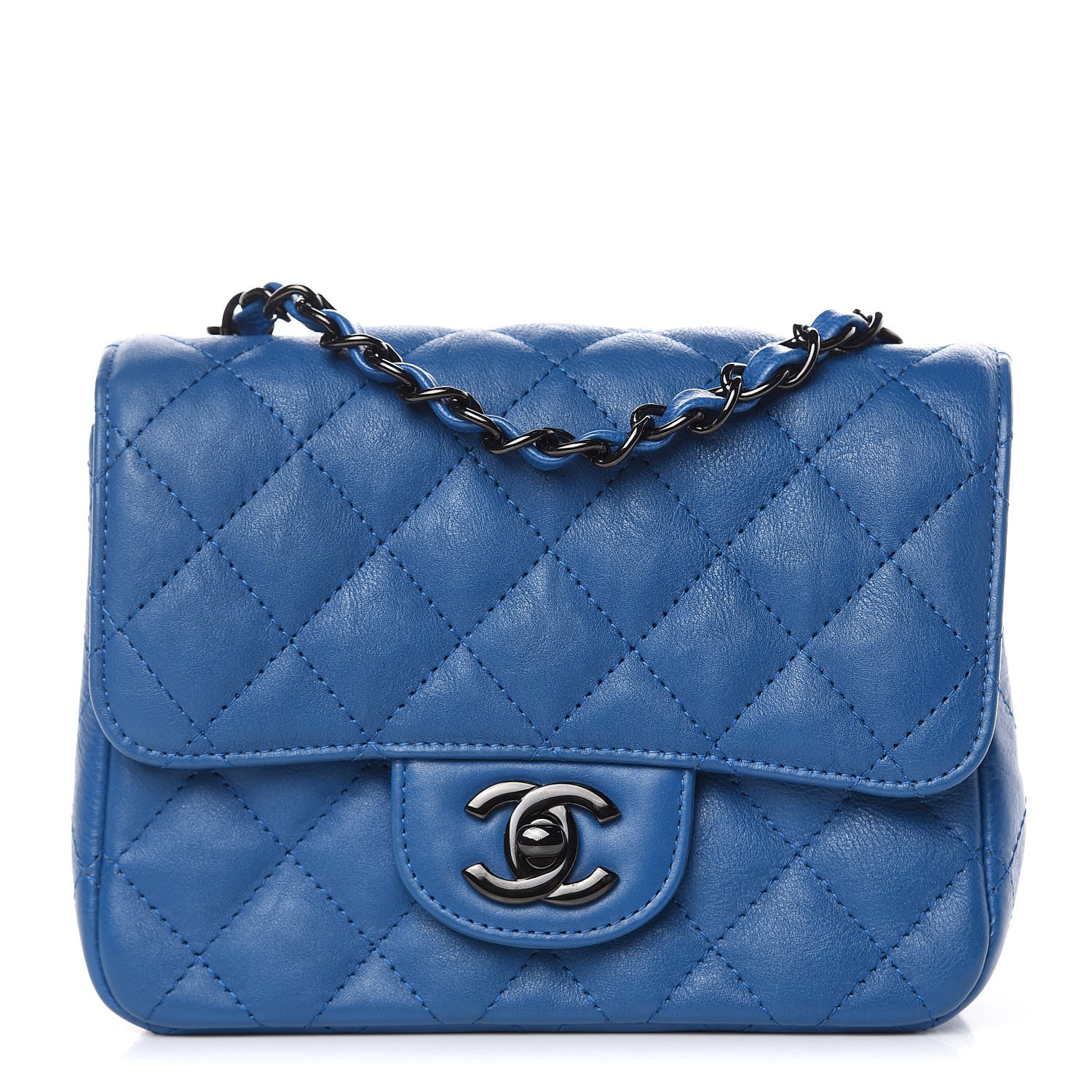 Chanel Crumpled Calfskin Quilted Mini Square Flap Blue 1 of 11