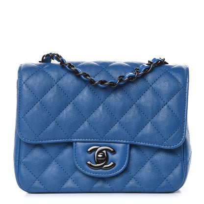 Chanel Crumpled Calfskin Quilted Mini Square Flap Blue 1 of 11