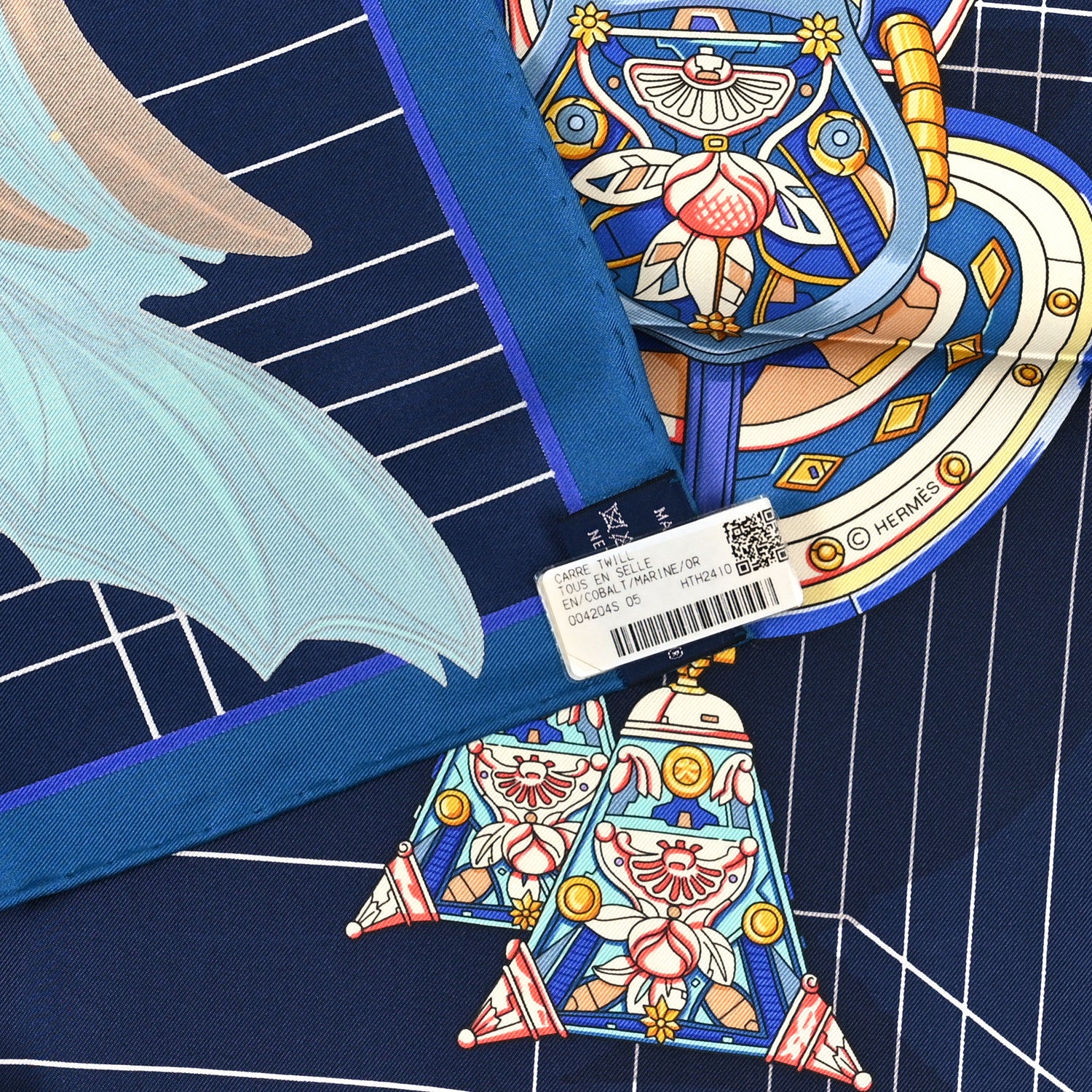 Hermes Silk Tous En Selle Scarf Cobalt Marine Or 3 of 3
