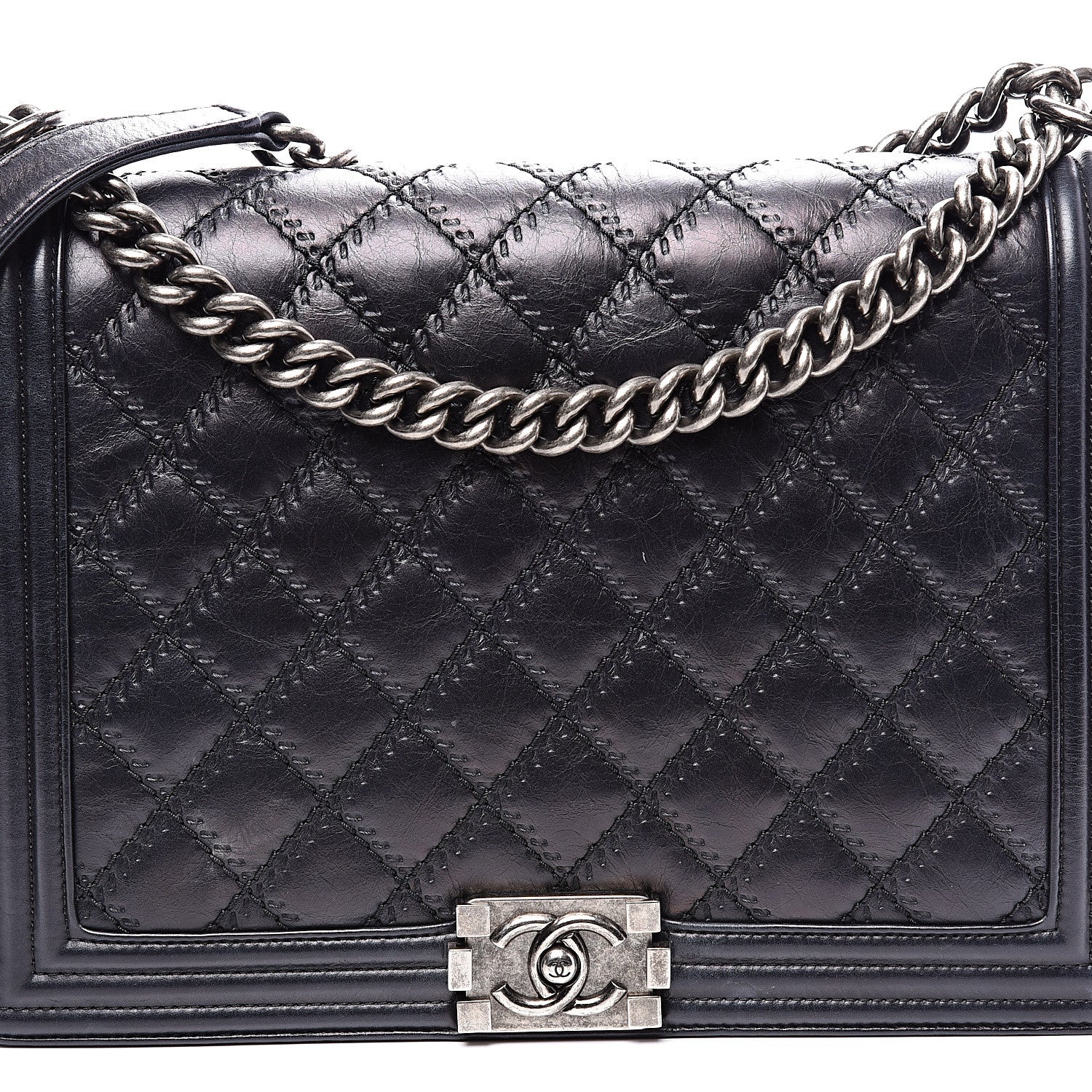 Chanel Calfskin Embossed Stitch Large Boy Flap Black 10 of 10