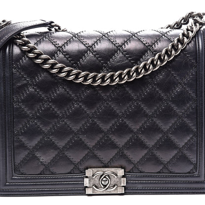 Chanel Calfskin Embossed Stitch Large Boy Flap Black 10 of 10